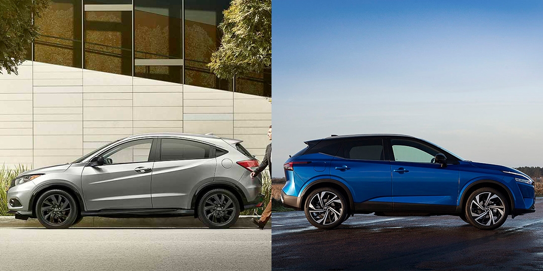 comparatif entre le Honda HR-V 2021 (gauche) et le Nissan Qashqai 2021 (droite)